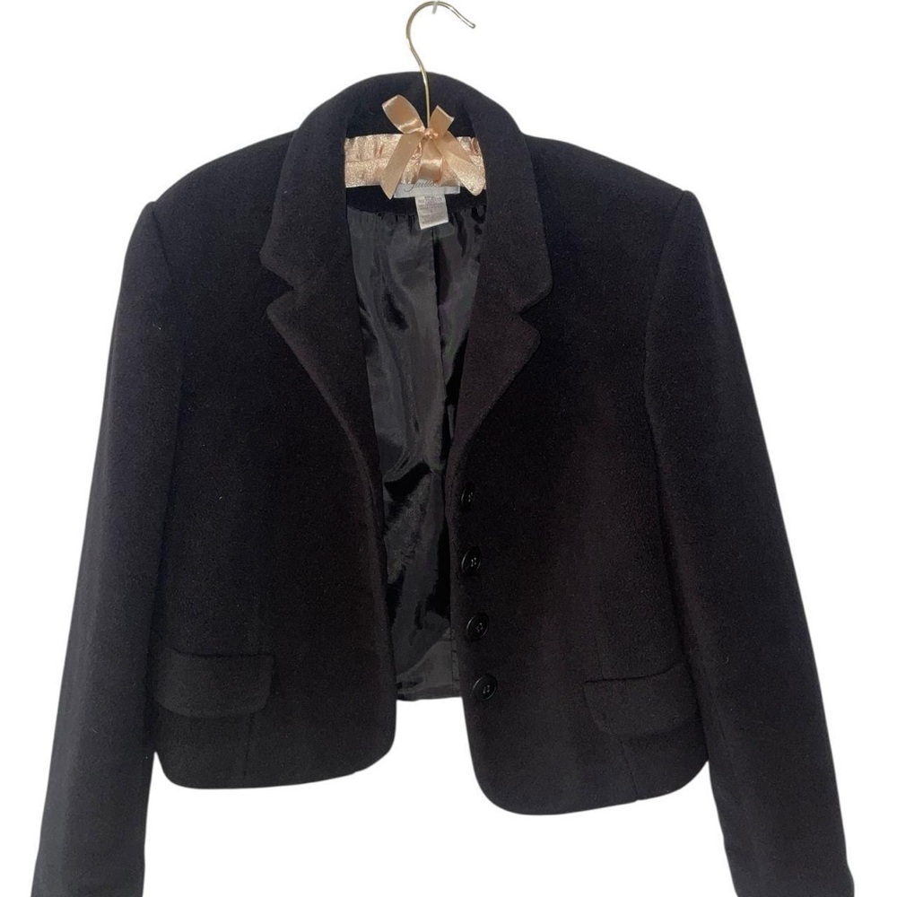 Fleece Cropped Teddy Lined Blazer Jacket Black by Express Tailleur size L‎